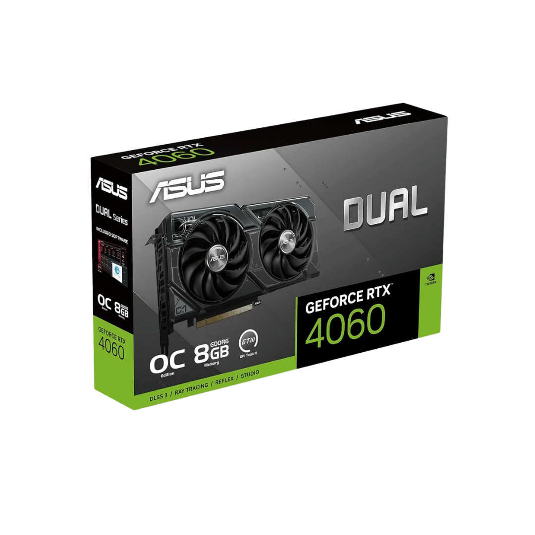 ASUS Dual GeForce RTX™ 4060 OC Edition 8GB GDDR6 (PCIe 4.0, 8GB GDDR6, DLSS 3, HDMI 2.1a, DisplayPort 1.4a, 2.5-Slot Design, Axial-tech Fan Design, 0dB Technology, and More)