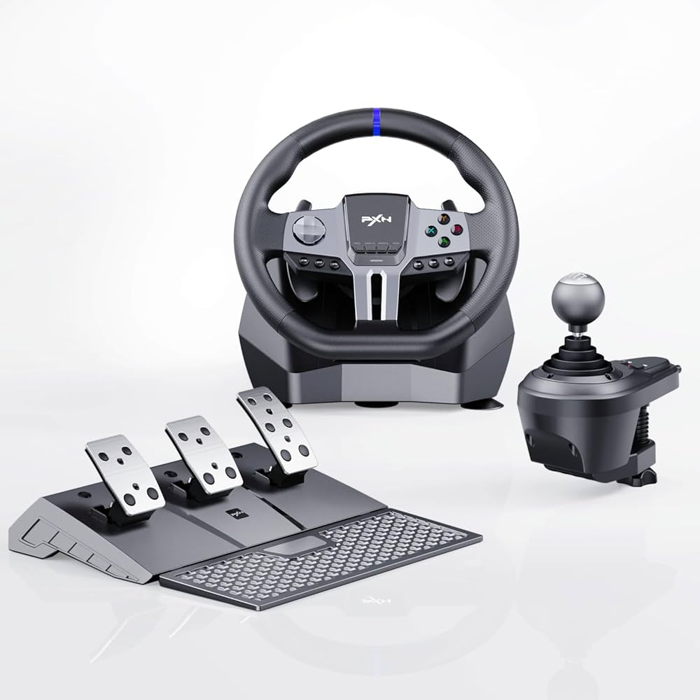 PXN-V9 Gen2 Steering Wheel Gaming, Steering Wheel Xbox PC, 270/900° Car Simulation with Dual-Mode, 3-in-1 Pedals and Shifter Bundle for PC, PS4, PS3,Xbox One, Xbox Series X/S,Switch,