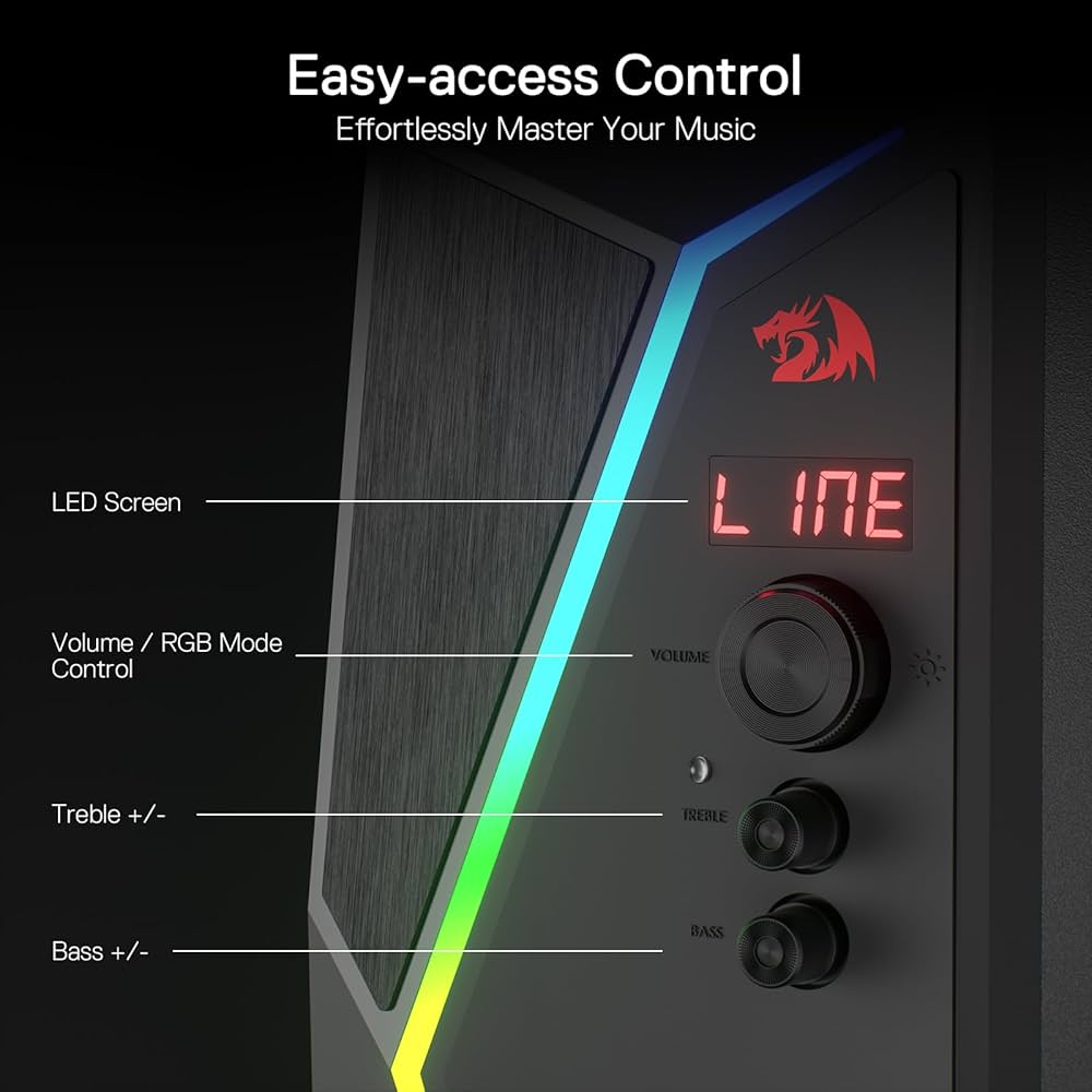 Redragon GS520 PRO Computer Gaming Speakers with Subwoofer, 2.1 Channel RGB