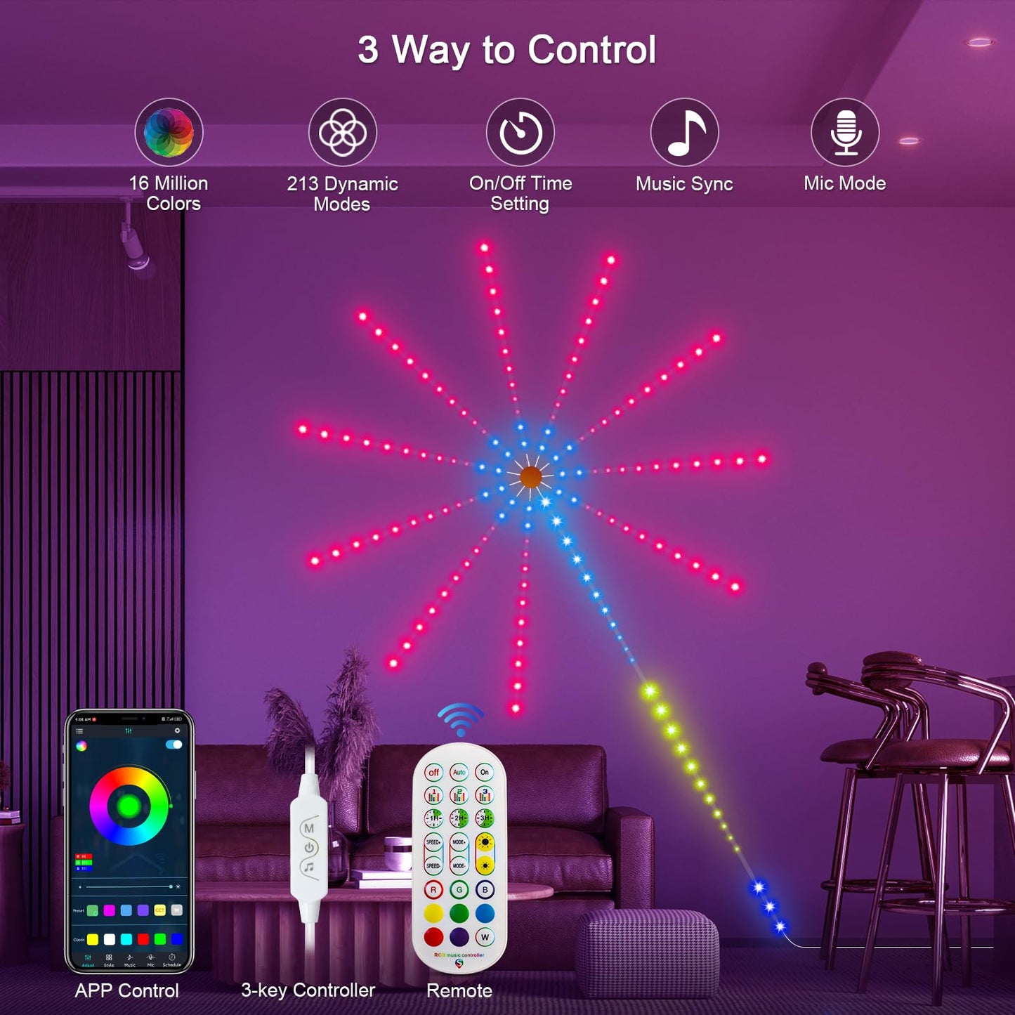 Firework Night Lamp RGB Bluetooth Music Sound