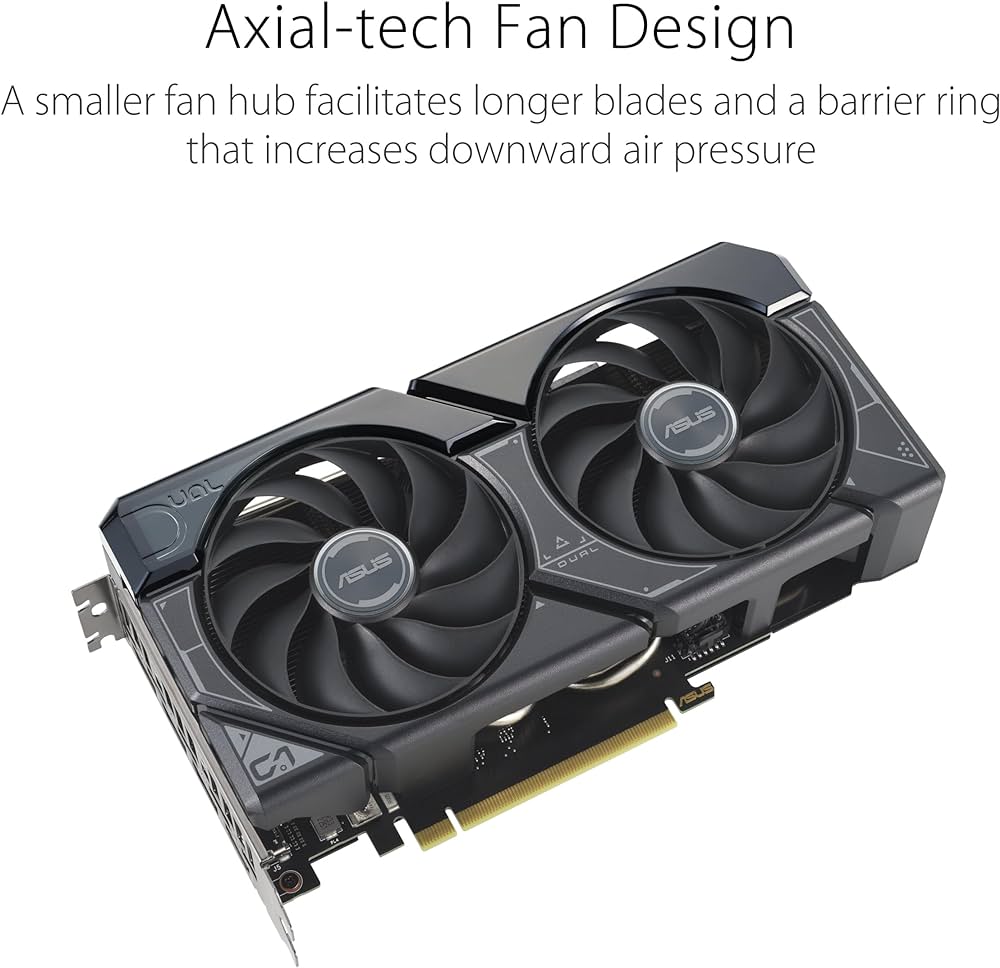 ASUS Dual GeForce RTX™ 4060 OC Edition 8GB GDDR6 (PCIe 4.0, 8GB GDDR6, DLSS 3, HDMI 2.1a, DisplayPort 1.4a, 2.5-Slot Design, Axial-tech Fan Design, 0dB Technology, and More)