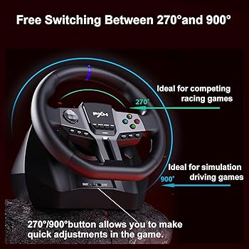 PXN-V9 Gen2 Steering Wheel Gaming, Steering Wheel Xbox PC, 270/900° Car Simulation with Dual-Mode, 3-in-1 Pedals and Shifter Bundle for PC, PS4, PS3,Xbox One, Xbox Series X/S,Switch,