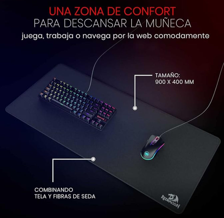 Redragon P032 Flick XL Mouse Pad with Stitched Edges Waterproof for Work Games Office Home