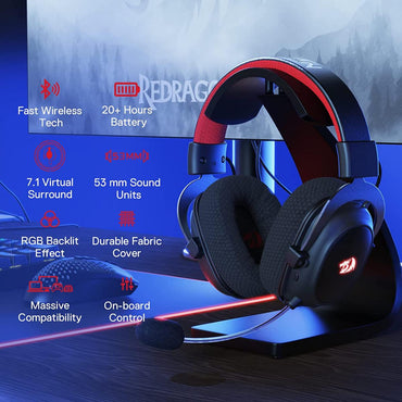 Redragon H510 Zeus-X RGB Wireless 7.1 Surround Sound 53MM Audio Drivers Memory Foam Durable Fabric Cover Multi Platforms Headphone