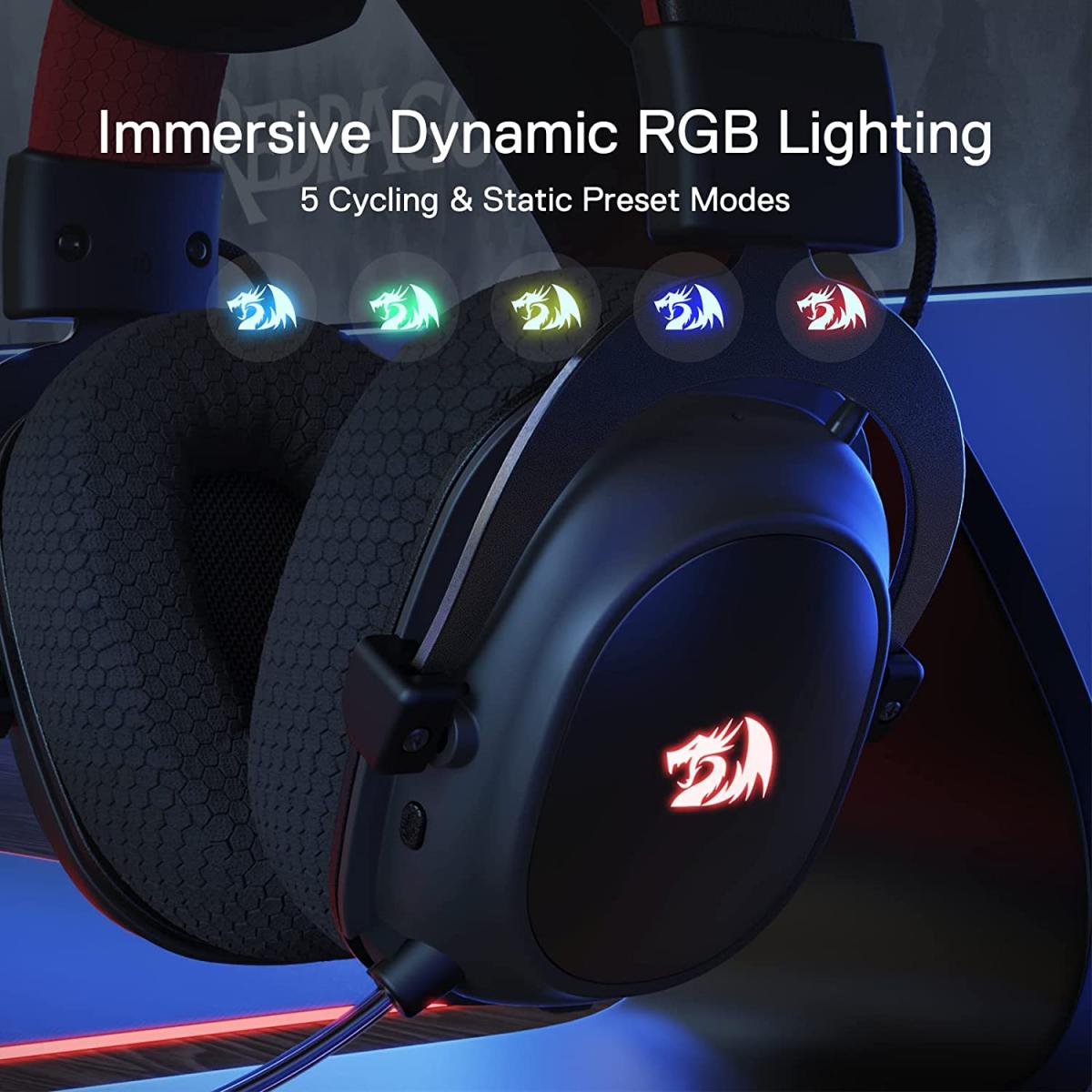 Redragon H510 Zeus-X RGB Wireless 7.1 Surround Sound 53MM Audio Drivers Memory Foam Durable Fabric Cover Multi Platforms Headphone