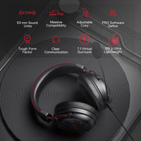 Redragon H386 Diomedes Wired 7.1 Surround Sound 53MM Drivers Detachable Microphone Audio Controls - Black