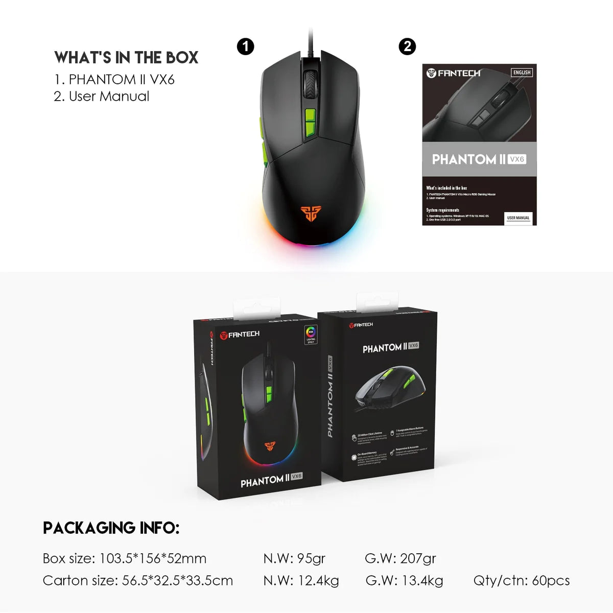 Fantech Phantom II VX6 Neon Macro Gaming Mouse