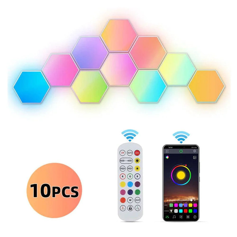 Color RGB Bluetooth LED Hexagon Light 10Pcs Wall With APP+ Remote Control