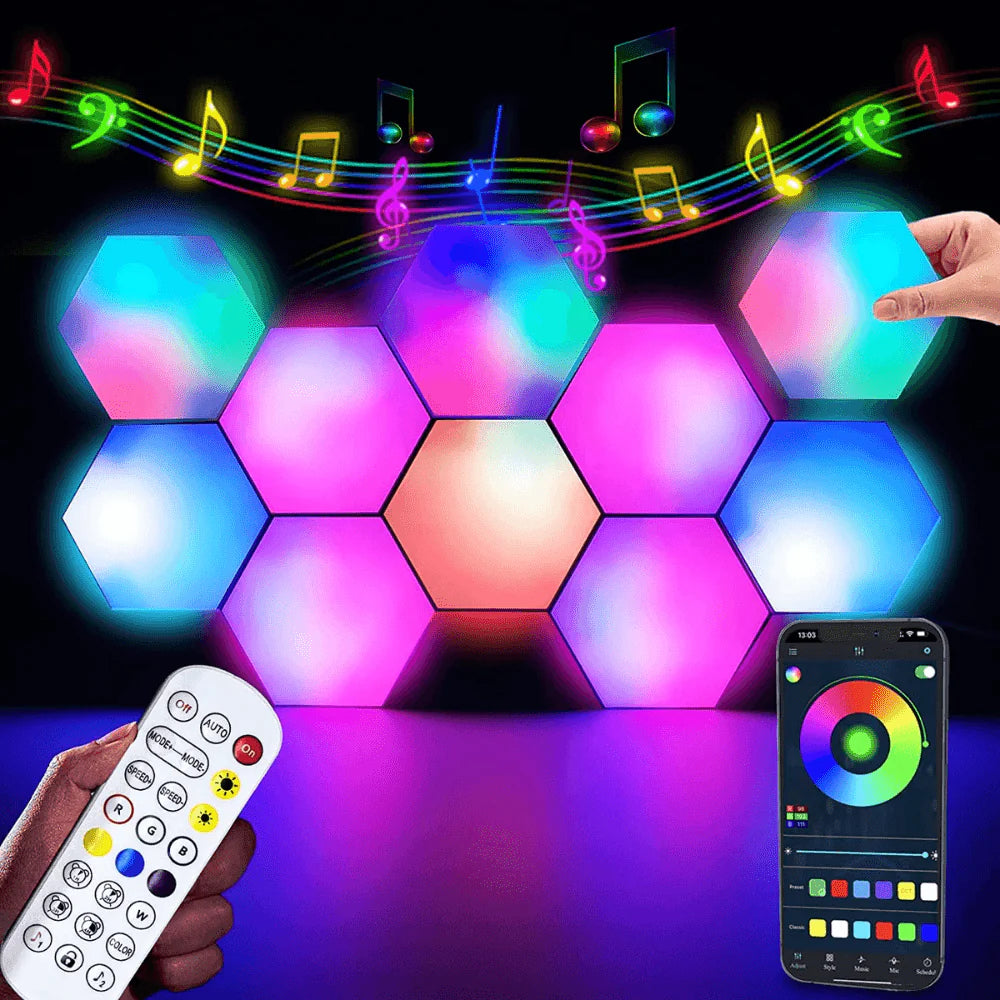 Color RGB Bluetooth LED Hexagon Light 6Pcs Wall With APP+ Remote Control