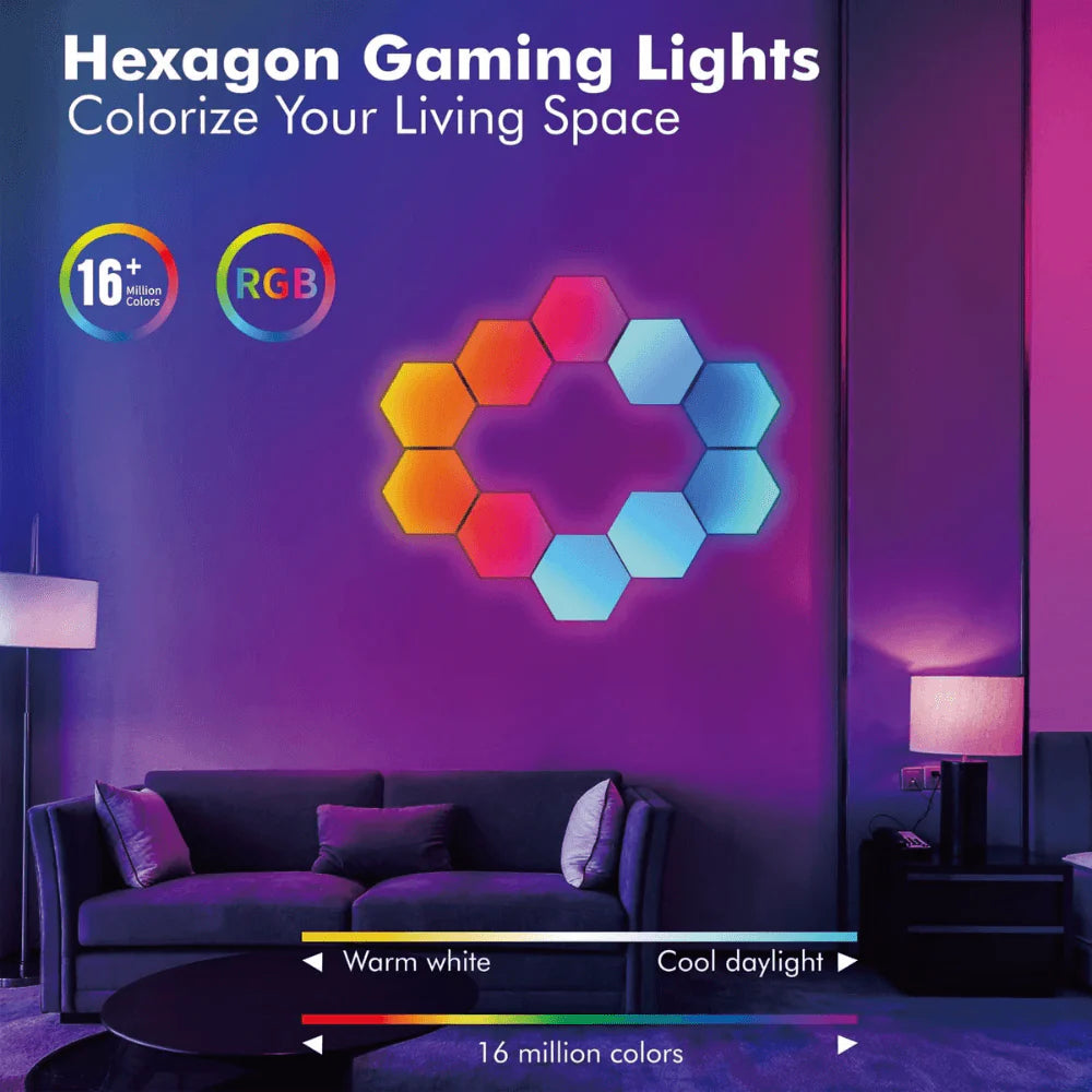 Color RGB Bluetooth LED Hexagon Light 6Pcs Wall With APP+ Remote Control