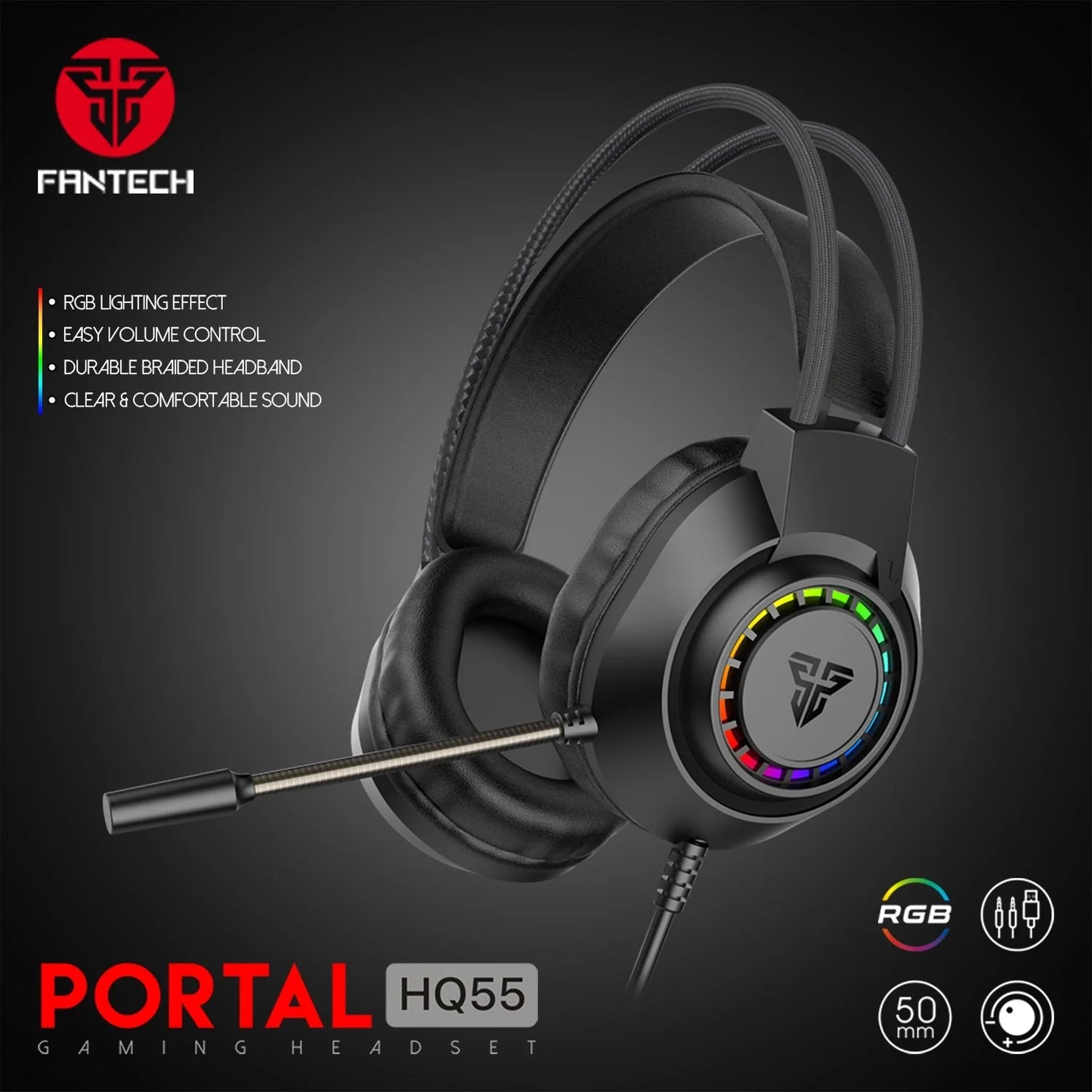 Fantech PORTAL HQ55 3.5mm Jack Headset Gaming RGB