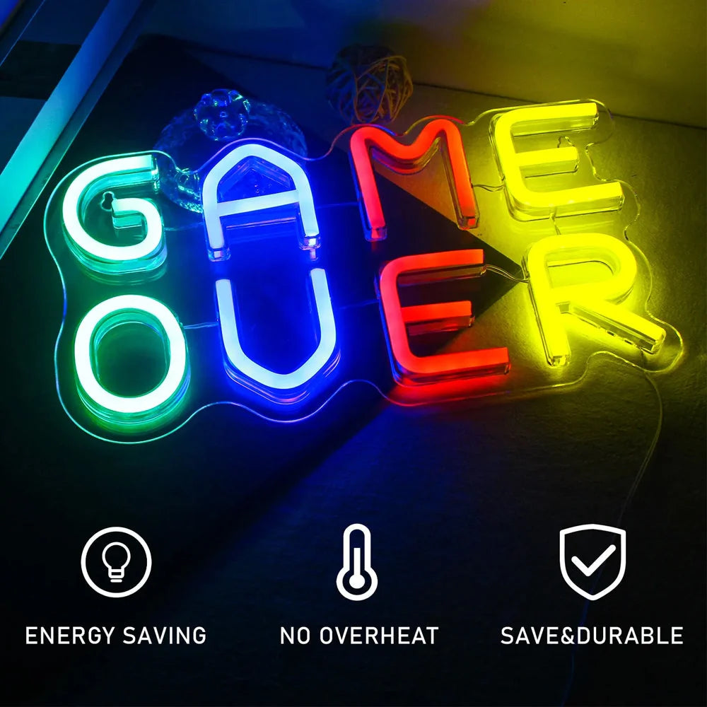 LED Game Over Neon Signs Decorations Acrylic Handmade Neon USB