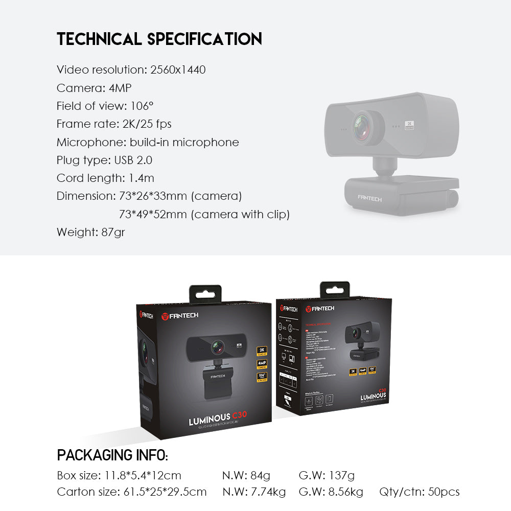 FANTECH LUMINOUS C30 2K WEBCAM